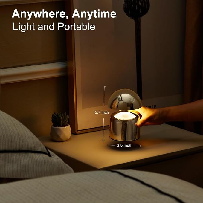 SAIWEYA Modern Cordless Mushroom Small Table Lamp, Dimmable Touch Battery | 3-Way Dimmable, Mini Rechargeable LED Desk Lamp, Night Light, Bedside Nightstand Lamps for Bedroom, Living Room