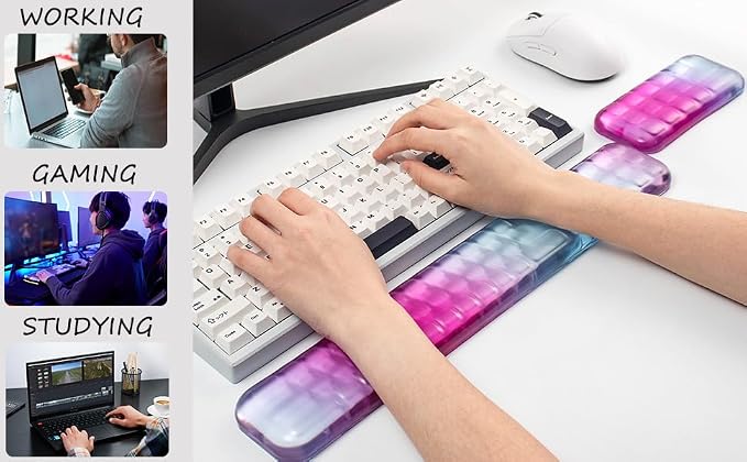 Gel Keyboard and Mouse Wrist Rest Set – Purple Wrist Rest for Computer Keyboard 60%/68%/75%, Comfort & Support for Typing and Gaming