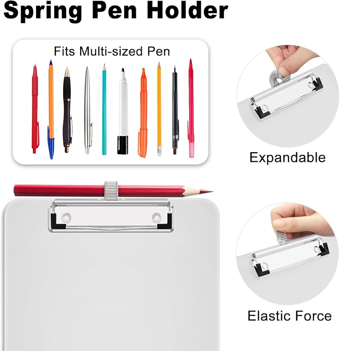 Hongri A5 Clipboard with Storage, Metal Retractable Pen Holder, Translucent | 6 x 9'' Nursing Plastic Foldable Clip Board, Size 9.4 x 6.1 x 0.9 in, Menu Box for Work, Office & School Supplies