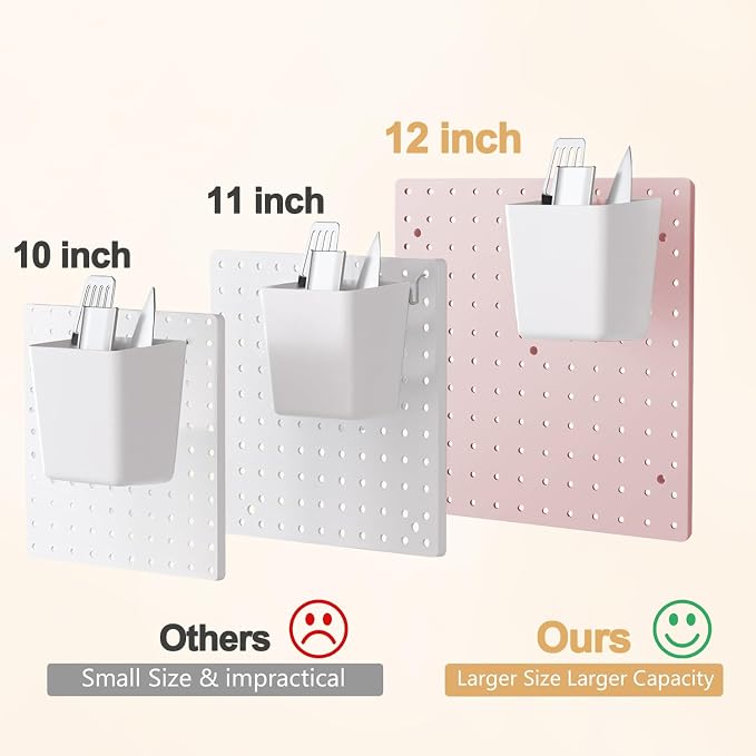 FZK Pink Modular Plastic Pegboard Wall Organizer Kit, 12x12, 4 Panels | ABS material, wall mount storage kit, includes hooks and shelves, drill free or screw installation, for home decor& bedroom
