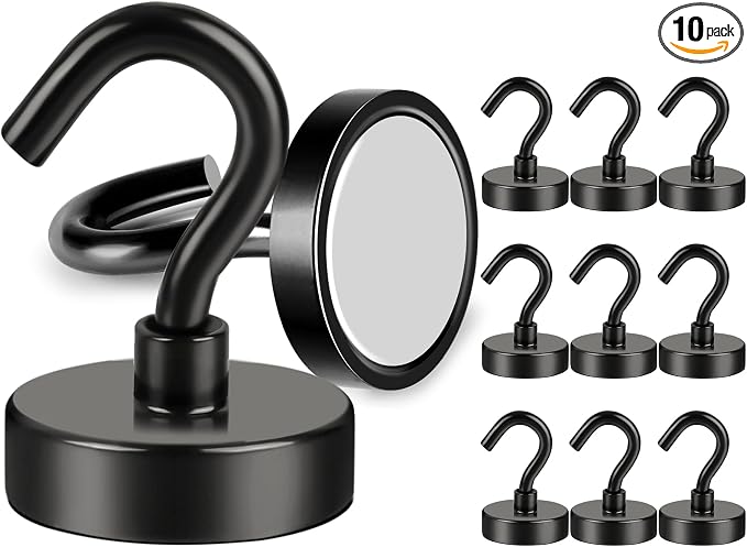 DIYMAG Magnetic Hooks, 170lbs 10pcs Cruise Cabin Essentials Heavy Duty Black