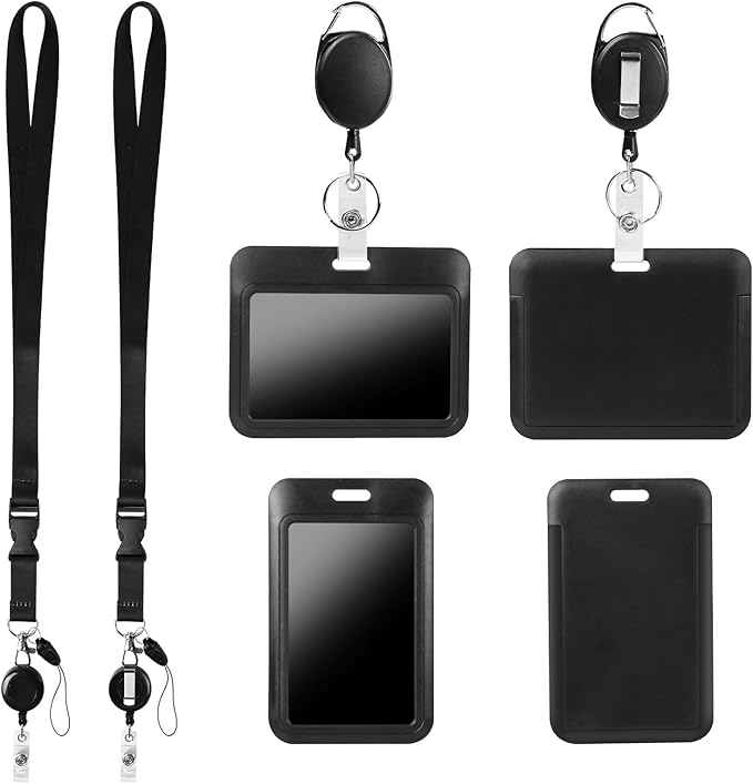 4Pack Badge Holders with Retractable 2Pcs Round &Oval Reels&Lanyards