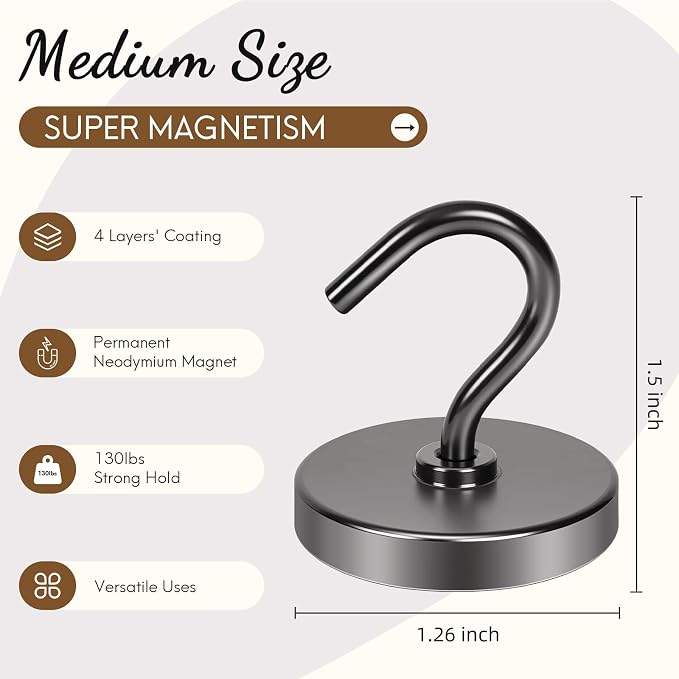Neosmuk Magnetic Hooks for Cruise Cabins, Heavy Duty 130lb Strong Magnet Hook, Cruise Essentials 2026 for Hanging, Metal Wall Refrigerator Hangers (Gunmetal, 10 Pack)