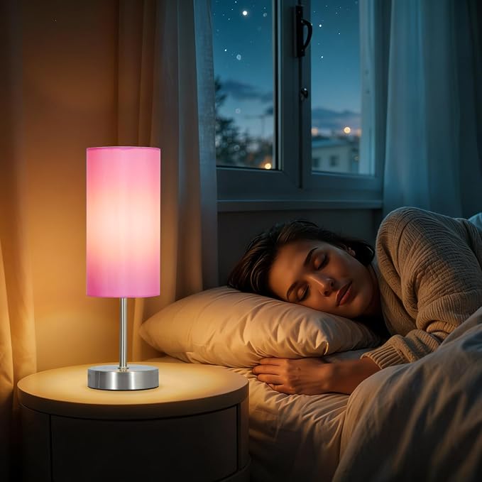 RISLG 2 Pack Small Table Lamps for Bedroom, Bedside Lamps for Nightstand with Wire Switch, Minimalist Modern Desk Lamps with Linen Fabric Shade for Kids Room Living Room Office Dorm, Bulb Included