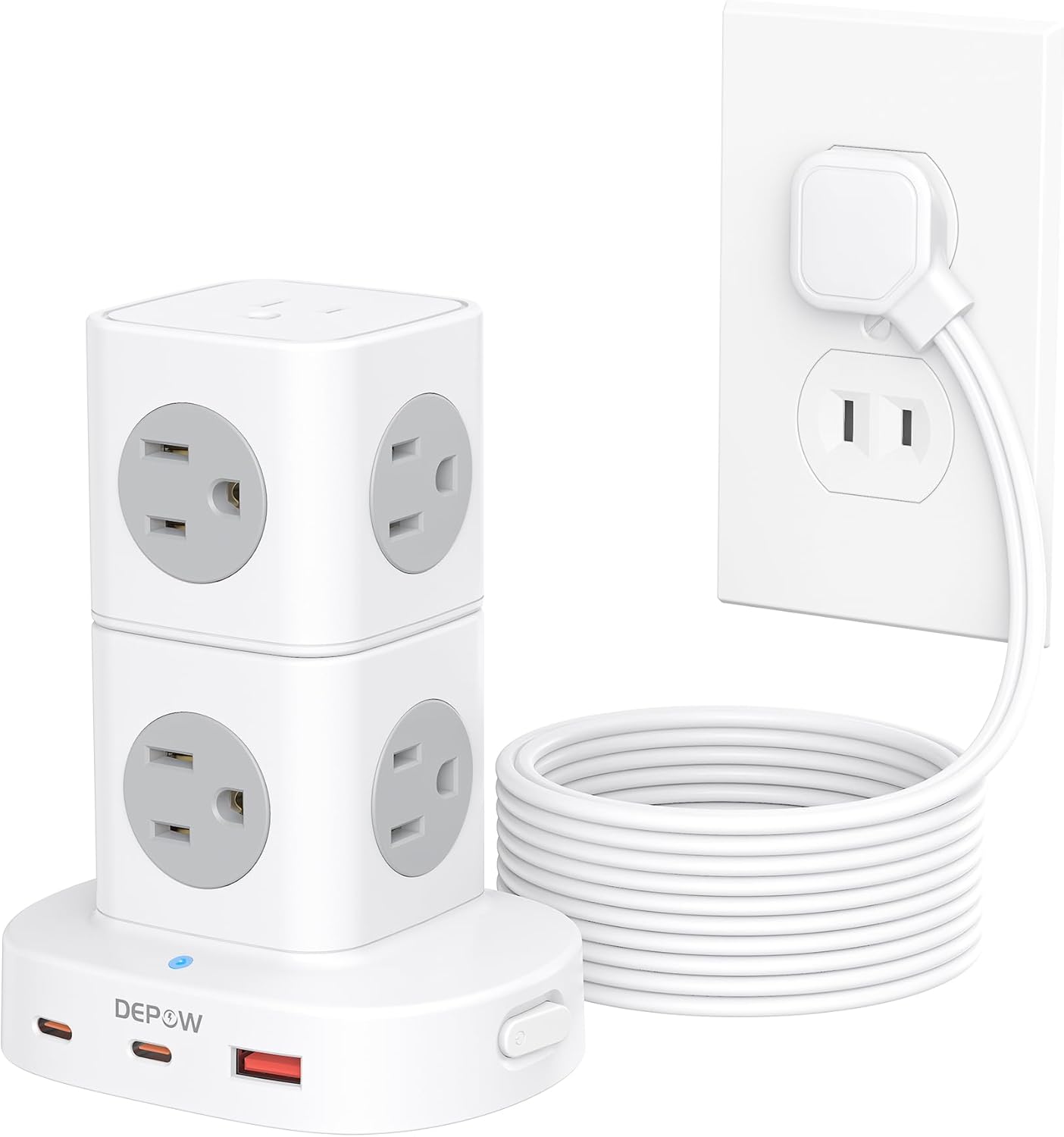 2 Prong Power Strip, 2 to 3 Prong Outlet Adapter with 9 Outlets 3 USB Ports (2 USB C), 1700J Two Prong Surge Protector, 5FT Power Strip Tower, Wall Mount for Old House Non-Grounded Outlets