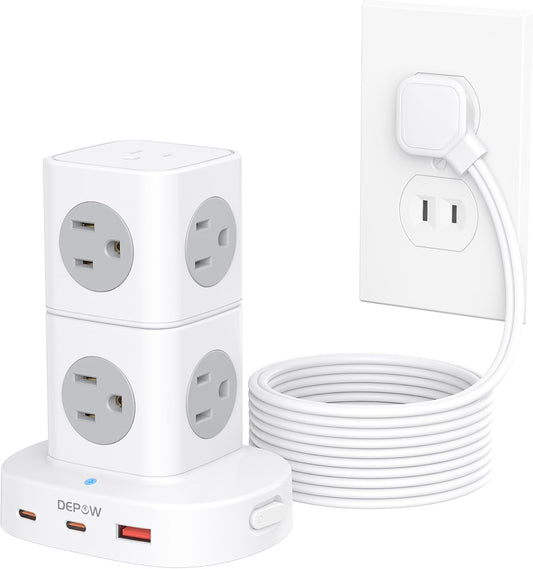 2 Prong Power Strip, 2 to 3 Prong Outlet Adapter with 9 Outlets 3 USB Ports (2 USB C), 1700J Two Prong Surge Protector, 5FT Power Strip Tower, Wall Mount for Old House Non-Grounded Outlets