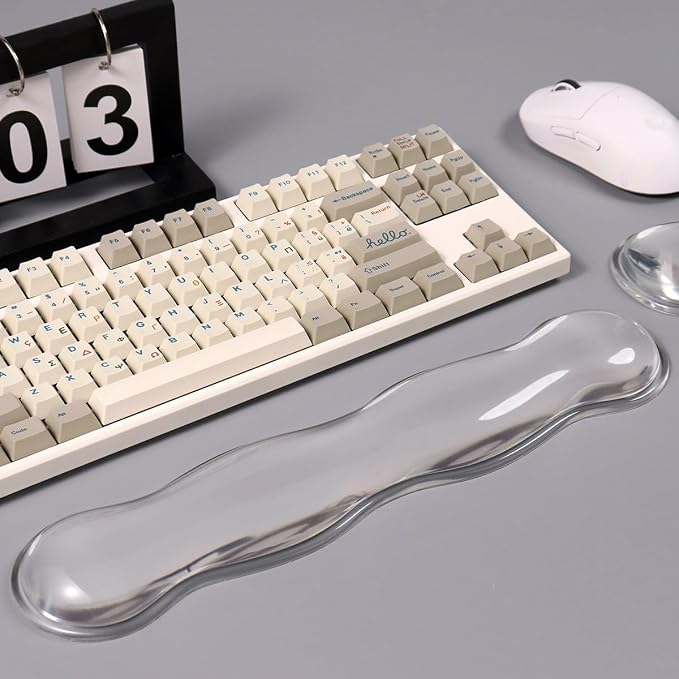 Clear Gel Wrist Rest for Keyboard, Ergonomic Wrist Rest for Computer Keyboard 60%/75%(White-Long)