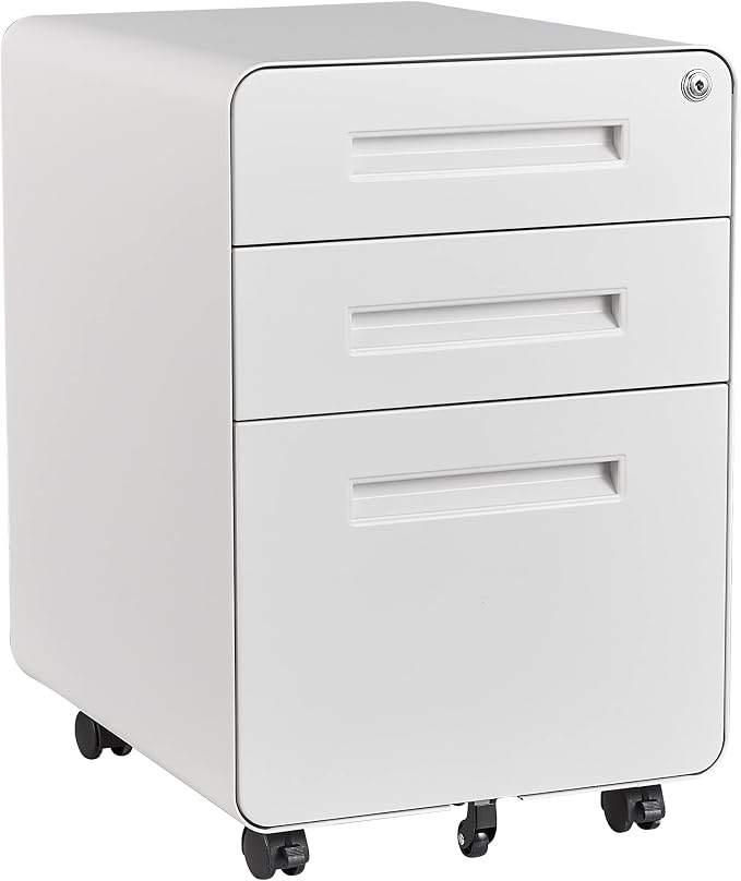 File Cabinet, 3 Drawer Filing Cabinets for Home Office with Lock Mobile Under Desk Fully Assembled Cabinet (White)
