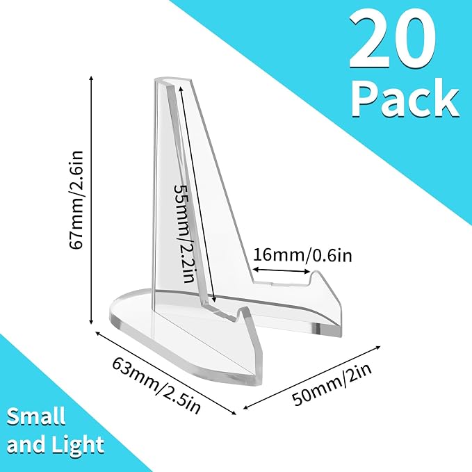 Reastar Card Display Stand, 20 Pack Small Easel Stand, Acrylic Picture Holder Stands for Coin Graded Card Sports Card Trading Card (2.7Inch), clear