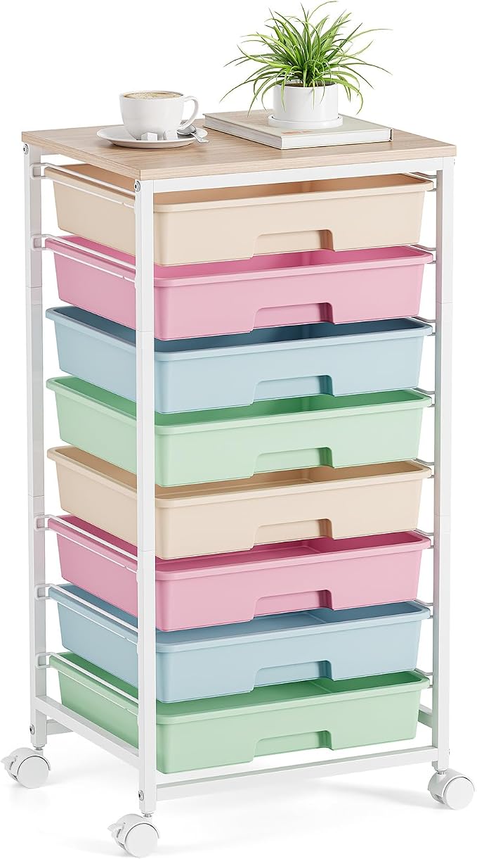 Rolling Storage Cart, Rainbow Cart with 8 Drawers and Wooden Tabletop, Teacher Organization for Classroom, Art Cart for Classroom,Office,Bedroom,Rainbow | Teacher Organization for Classroom, Art Cart for Office,Bedroom,Craft Room