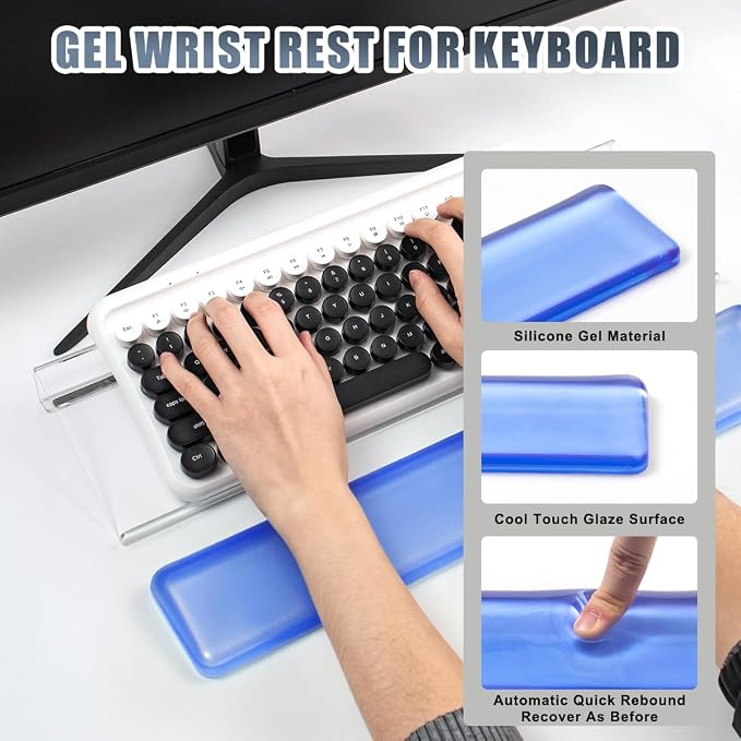 Keyboard Wrist Rest,Gel Wrist Rest for Keyboard-Blue Wrist Rest | Jelly Clear Gel Wrist Pad for Easy Typing, Anti-Slip Comfort Keyboard Wrist Pad for Desktop Relieve Pain