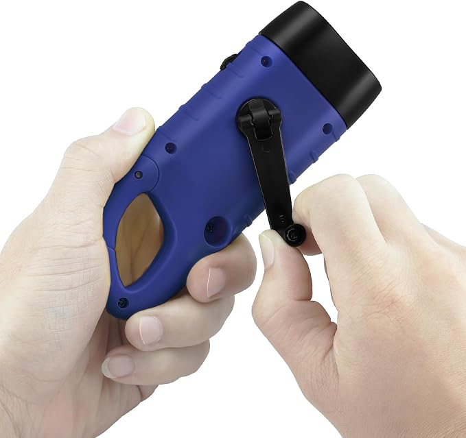Simpeak 2-Pack Hand Crank Solar Powered LED Flashlight, Emergency Survival Flashlight with Dynamo Torch for Outdoor Sports (Blue)