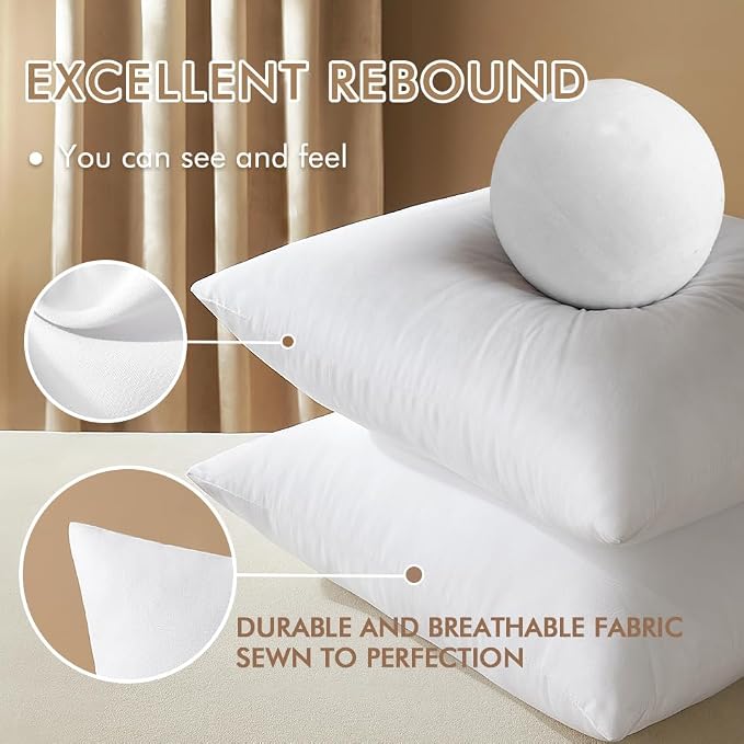 MIULEE 24x24 Euro Pillow Inserts Set of 2, Throw Pillows for Sofa Couch Bed | Premium Virgin Filling, Soft Brushed Fabric, Decorative Pillow, Lumbar Back and Neck Support