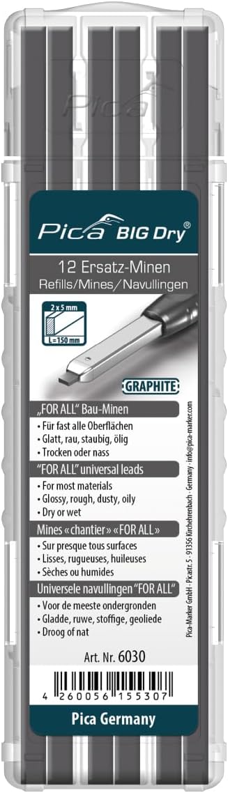 Pica Big Dry Marker Pen Pack of 12 Pencil Refills Black Graphite Only 6030