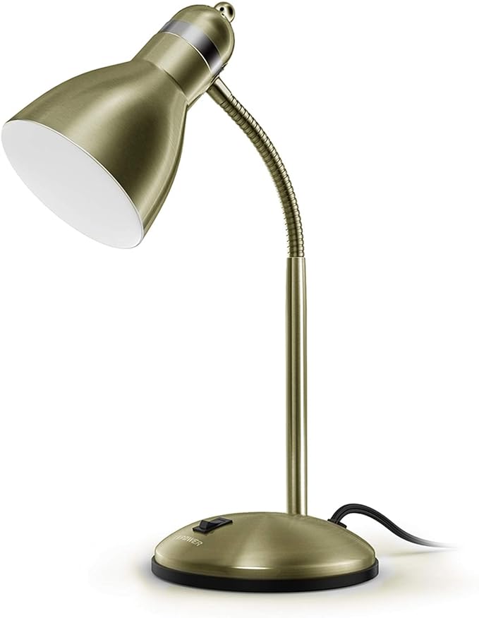 LEPOWER Metal Desk Lamp, Adjustable GooseNeck Reading Light for Bedroom | Compact & Sturdy, Space-Saving for Bedside & Dorm, E26 Table Lamp, Eye-Caring, Ideal for Study, Office, Back to School