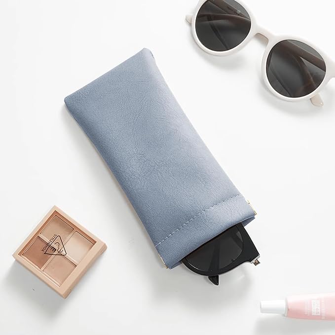3 Pack Leather Eyeglasses Cases PU Soft Sunglasses Pouch Squeeze Top Portable Glasses Cases for Men Women