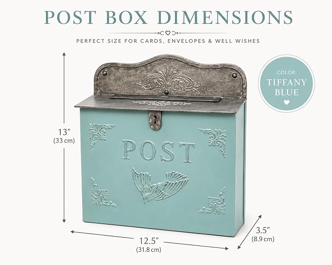 Vintage Style Wedding Card Box – Nostalgic Farmhouse Keepsake Holder for Cards, Wishes & Treasured Moments (Bue Horizontal)