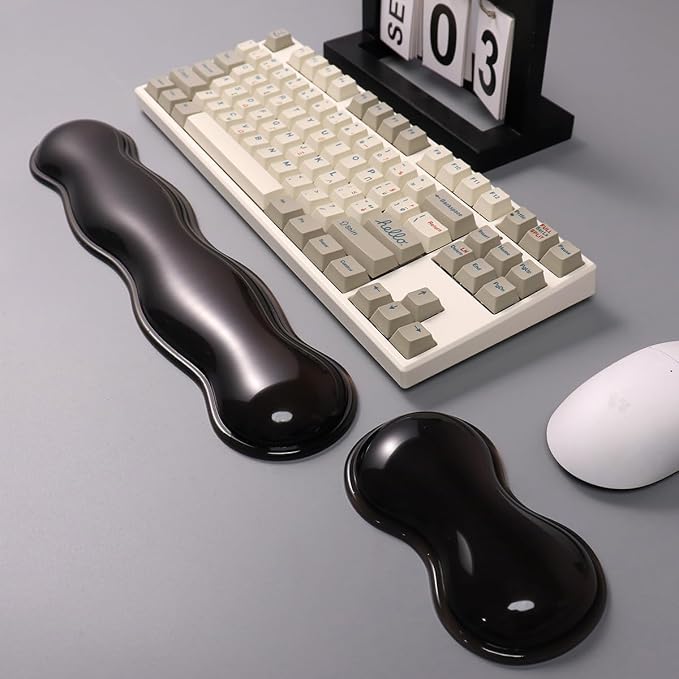 Ergonomic Silicone Gel Keyboard and Mouse Wrist Rest Set – Clear Wrist Rest for Keyboard 60%/68%/75%, Comfort & Support for Typing and Gaming(Black)
