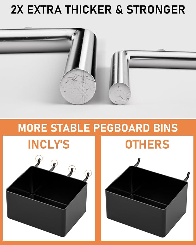 INCLY 170PCS 1/4 Inch Pegboard Hooks Kit with Bins & Peg Locks | Extra Thick Heavy Duty, Peg Board Organizer Accessories Assortment, For 1/4" Pegboard Hanging Tools Garage Wall Attachment
