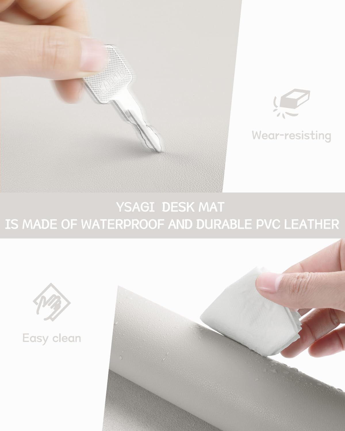YSAGi Non-Slip Leather Desk Pad, Waterproof Laptop Computer Desk Keyboard Mat, Table Protector Blotter Mat, Large Mouse Pad for Office/Work/Home/Decor(Apricot Gray, 23.6" x 13.7")