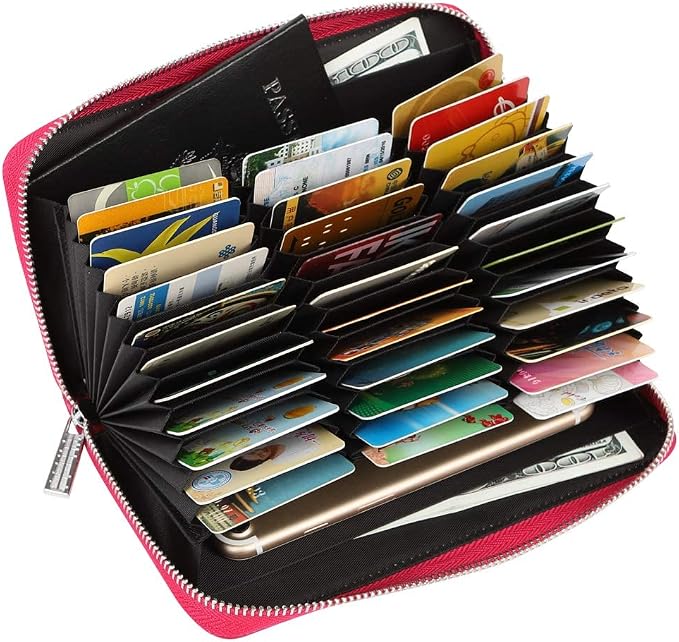 Women 36 Slots RFID Blocking Card Holder Large Long Leather Zipper Organizer Accordion Wallet,Rose