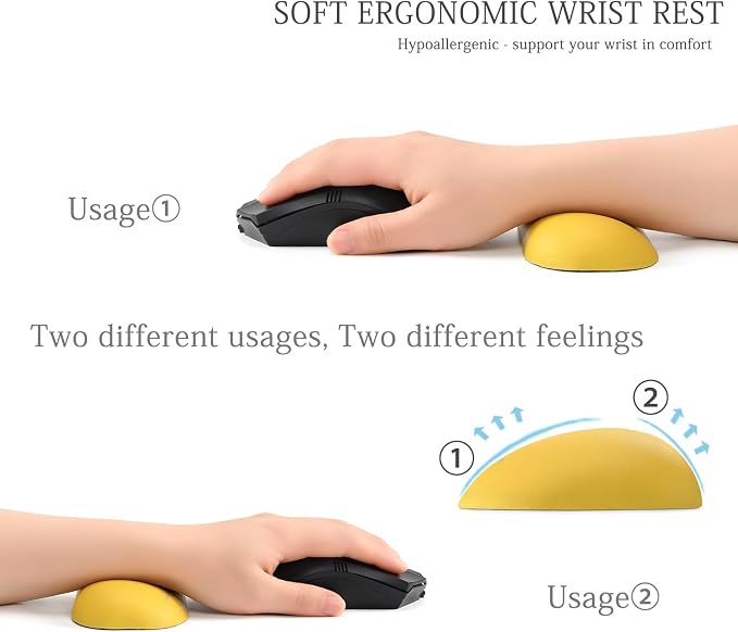UnivoColors Design-Wave Wrist Rest, Artificial Sheepskin+Memory Foam+Ergonomic+Anti-Slip Gel, Resilience Support During Work and Gaming,Mouse Accessory,Yellow,N
