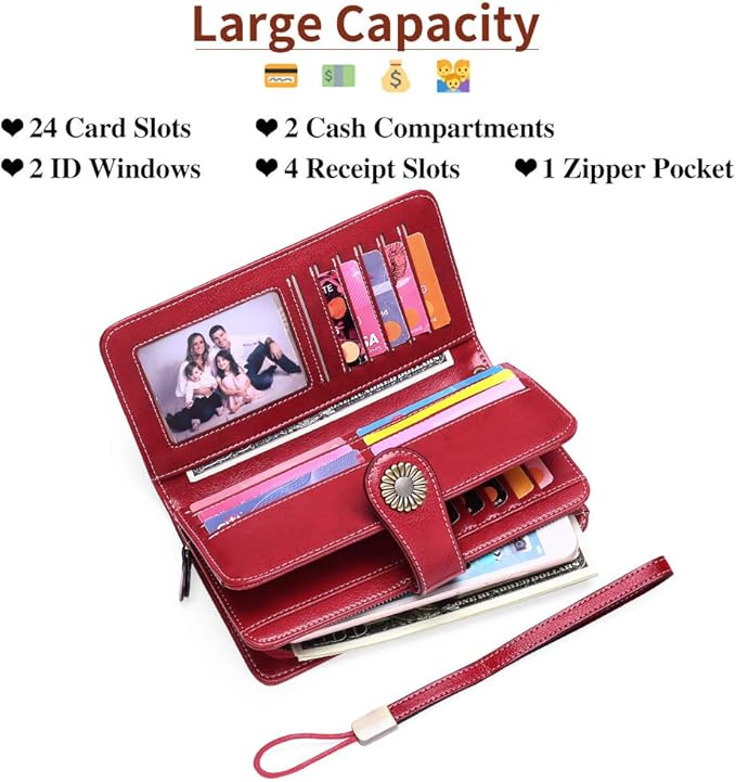 SENDEFN Wallets for Women Leather Credit Card Holder with RFID Blocking Large Capacity Wristlet | with RFID Blocking