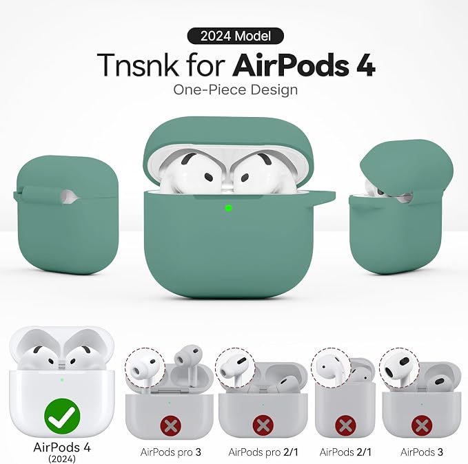 for AirPods 4 Case, TNSNK Silicone AirPod 4 Case Cover Compatible with Apple Airpods 4th Gen, Shockproof Protective Cases for Women Girly with Cleaner Kit and Keychain, Front LED Visible