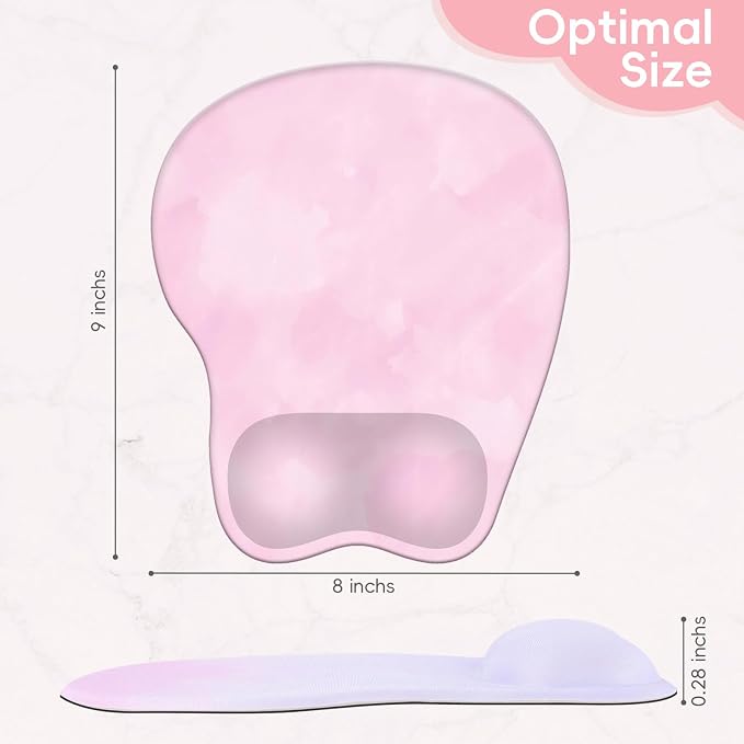 Mouse Pad with Wrist Rest Ergonomic Mouse Pad with Comfortable M-Shape Pain Relief Wrist Support Non-Slip PU Base Mousepad for Laptop, Office & Home (Blush Pink)