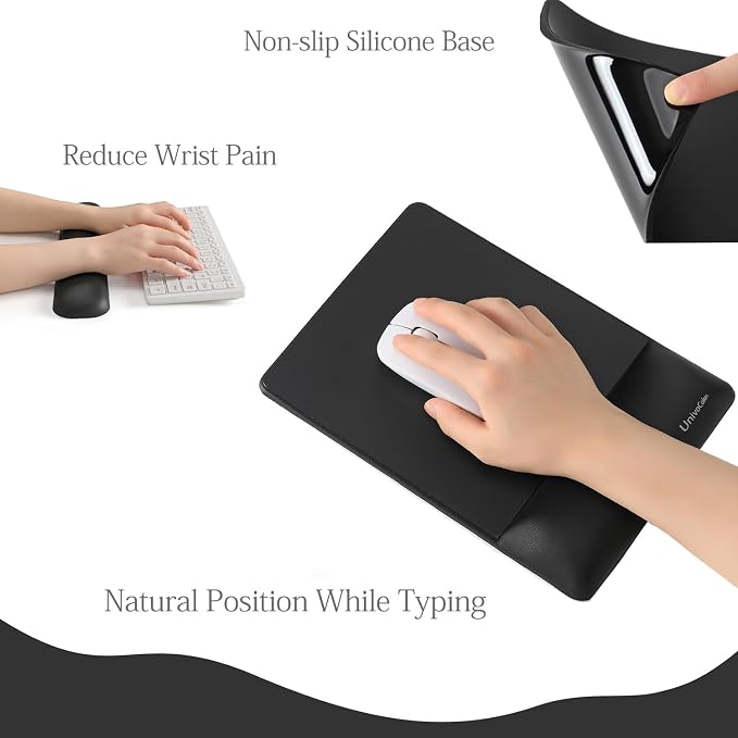 UnivoColors Design-Wave Set of Keyboad Wrist Rest & Mouce Pad,Artificial Sheepskin+Memory Foam+Ergonomic+Anti-Slip Gel, Resilience Support During Work and Gaming,Keyboard Accessory,Navy
