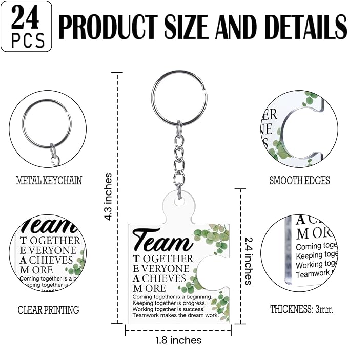 Team Appreciation Gifts Bulk Thank You Keychains for Coworkers | Gift Set for Employee, Staff, Teachers, Teamwork Puzzle Piece Keyring, Acrylic