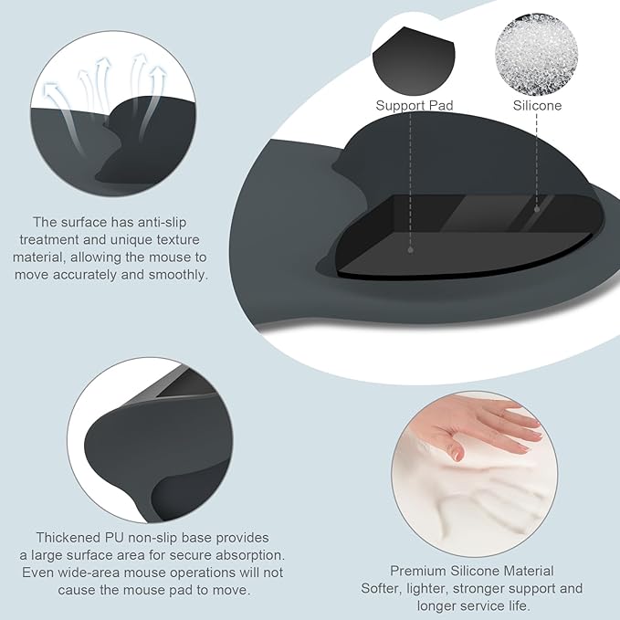 MOSISO Wrist Rest Support for Mouse Pad&Keyboard Set, Slate Gray | Circle Curved Ergonomic Mousepad Non-Slip Base Home/Office Pain Relief&Easy Typing Pad with Soft Cloth&Silicone Lining