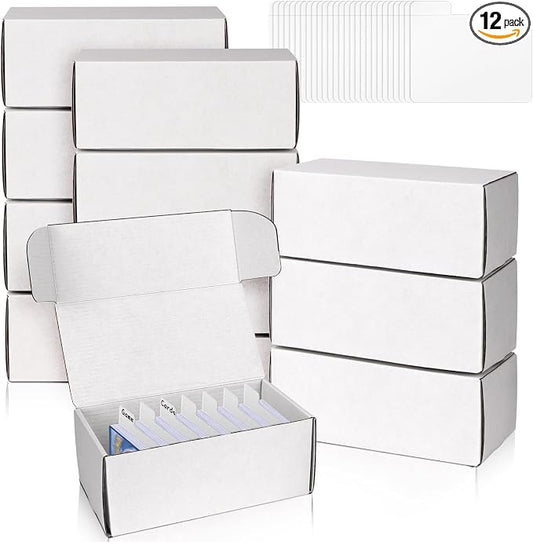 VOKOY Trading Card Storage Box with Dividers, 12 Pack • 400 Count Bulk Card Collection Case, Corrugated Cardboard Storage Box for Sports, TCG/Magic/Mtg Cards (Horizontal Length 7.5 Inch)