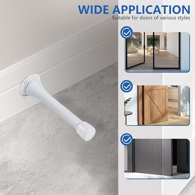 KISEER 12 Pack Spring Door Stops 3 1/4 Inch Flexible Heavy Duty Spring Door Stopper with RustProof Screw Rubber Bumper Tips (White)