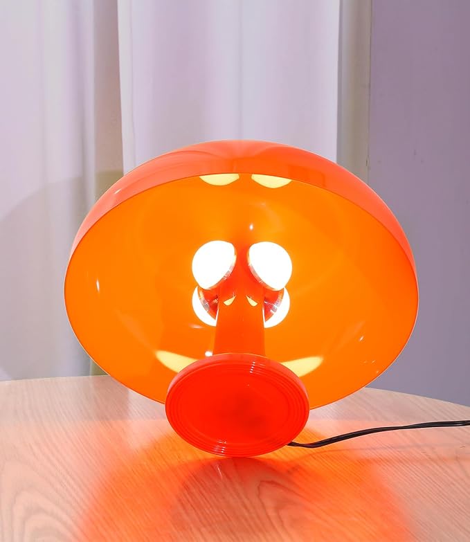Orange Mushroom Lamp, Mid Century Modern Table Lamp for Bedroom, Minimalist Mushroom Decor Bedside Small Lamps, 2700K(Bulb Included, Plug Powered)