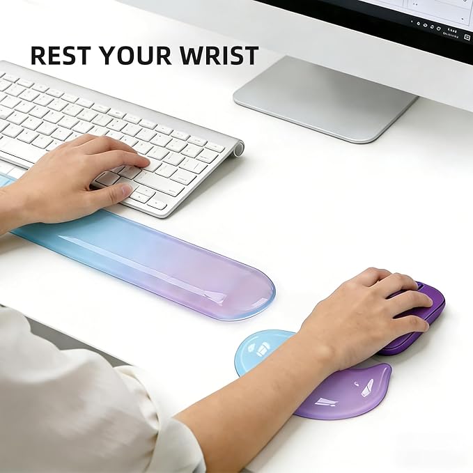 Gel Wrist Rest Set for Computer Keyboard and Mouse, 2-Pack (Purple) | Ergonomic Silicone Wrist Support for Typing Fatigue Relief, Non-Slip Cooling Computer Wrist Rest Pad for Office, Gaming