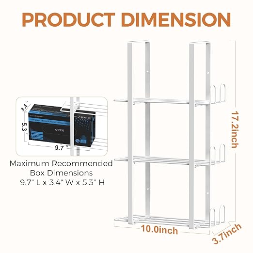 Glove Holder Dispenser for Wall Mount, White Metal Disposable Latex Gloves Holder for Lab, Wall-Mounted Rubber Box Holder, Tissue Rack for Kitchen and Garage