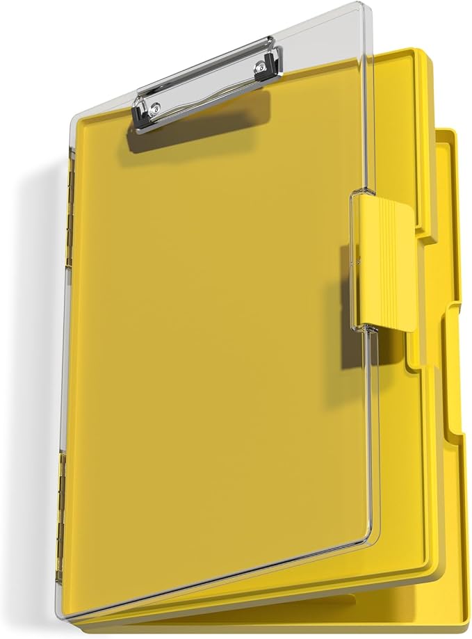 Hongri Clipboard with Storage, Yellow 8.5 x 11 Clip Board, Dual Compartmen | Folder Nursing Side Opening, Heavy Duty Organization Box, Smooth Writing for Teachers, Classroom, Size 13.3 x 9.4 x 1.5 in