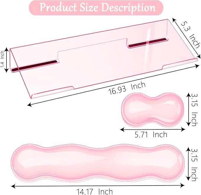 Computer Keyboard Stand Pad with Gel Wrist Rest Keyboard Pad Support with Comfortable Wrist Pad Easy Typing Ergonomic Tilted Acrylic Transparent Keyboard Riser Holder for Desktop Office Home Pink
