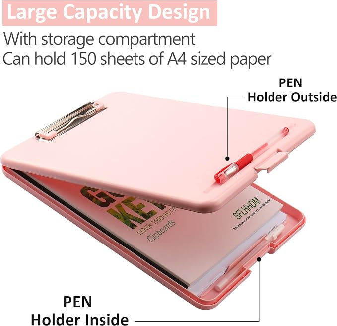 Clipboard with Storage,Storage Clipboard with Clip,Clipboards Foldable for Nurse,for 8.5x11 Paper Clip Boards,A4 Clipboards Case with Smooth Writing for Office Supplies Clip Board Case-Pale Pink