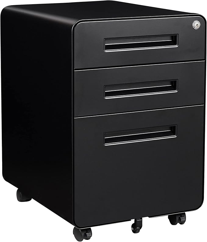 File Cabinet, 3 Drawer Filing Cabinets for Home Office with Lock Mobile Under Desk Fully Assembled Cabinet (Black)