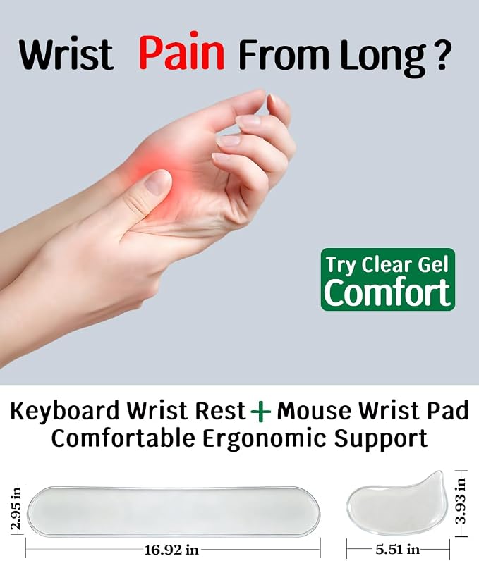 Clear Gel Keyboard Wrist Rest with Mouse Pad Wrist Support, Ergonomic Wrist Rest for Computer Keyboard and Mouse, Non-Slip Cooling Keyboard Pad for Office, Gaming & Laptop (Transparent)