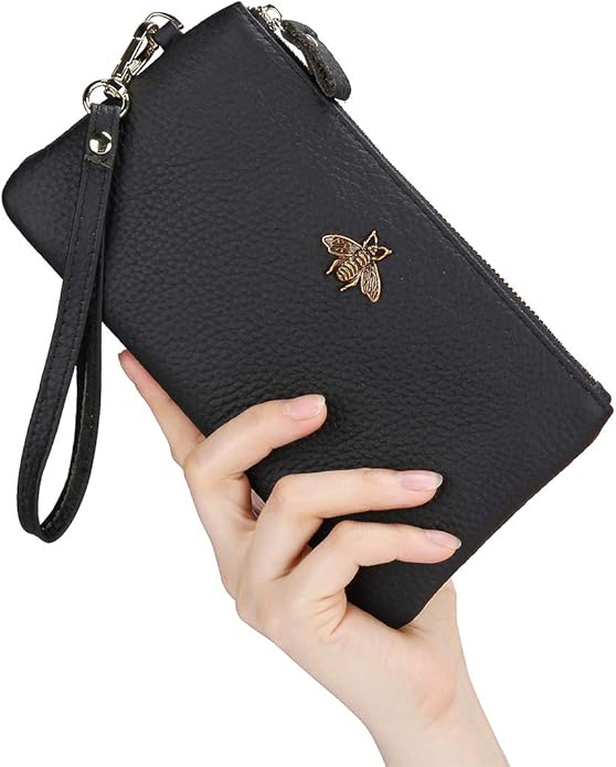 imeetu Wristlet Wallets for Women, Wristlet Clutch Purse, Phone Wallet | Genuine Leathe Wallet Women, Lightweight Water-resistant Long Wallet with Wrist Strap, Zip Coin Pocket, Gift Box, Bee Decor