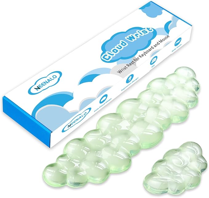 Gel Cloud Wrist Rest Keyboard, Cute Wrist Rest for Computer Keyboard, Green | Ergonomic Keyboard and Mouse Wrist Rest Set, Typing Pain Relief, Cooling Gel, Suitable for Office, Home, Computer, Gaming