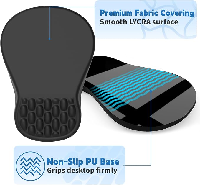 YIWEI Ergonomic Mouse Pad with Wrist Rest for Carpal Tunnel Pain Relief | Memory Foam Wrist Support,Non-Slip Rubber Base, Keyboard Computer Mousepad,Lycra Cloth Surface,Gaming Home Office,Black