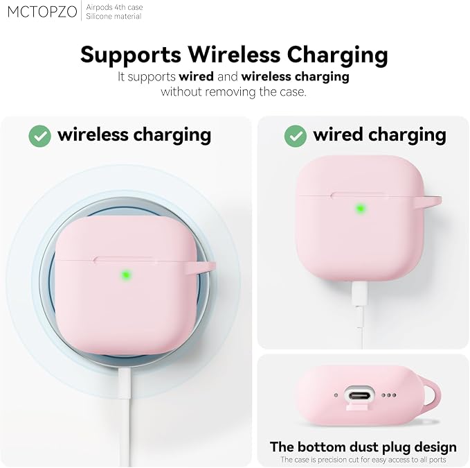 for AirPods 4 Case 2024 with Cleaner Kit & Keychain-Light Pink | Silicone Protective Cover for Apple AirPods 4th Generation Case,for Women Men,One-Piece Design,Shockproof,Dust Proof
