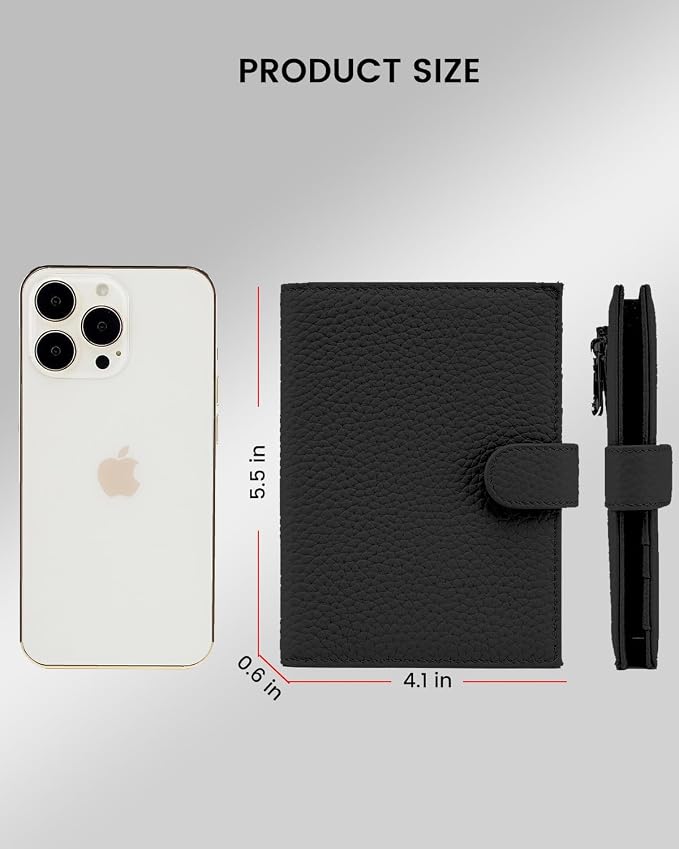 Karmiir RFID Slim Passport Holder for Man & Women, Compact Leather Passport Wallet with Card Holders SIM Slots, Zippered Coins Pocket and Cash Holder Travel Passport Cover Case, Black