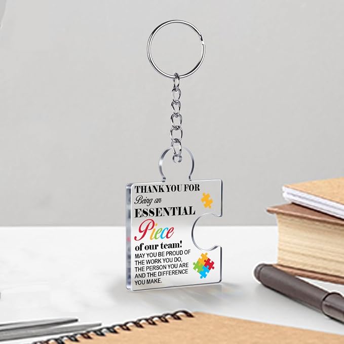 Team Appreciation Gifts Bulk Thank You Keychains for Coworkers | Gift Set for Employee, Staff, Teachers, Teamwork Puzzle Piece Keyring, Acrylic