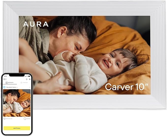 Aura 10" HD WiFi Digital Picture Frame – Free Unlimited Cloud Storage – Send Photos from Phone – No Subscription – Auto On/Off – Gift for Parents & Grandparents (Cool White, 10")