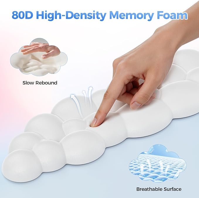 TECKNET Cloud Mouse Pad with Wrist Rest, Ergonomic Cloud Wrist Rest with Non-Slip Base, PU Leather Memory Foam Mouse Pad Wrist Support for Keyboard and Mouse, Pain Relief for Typing, Gaming, White
